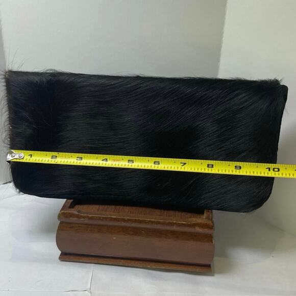 VTG GENUINE COWHIDE CLUTCH BAG FLAP BLACK WESTERN BOHEMIAN FRINGE RARE VERSATILE - Picture 13 of 16